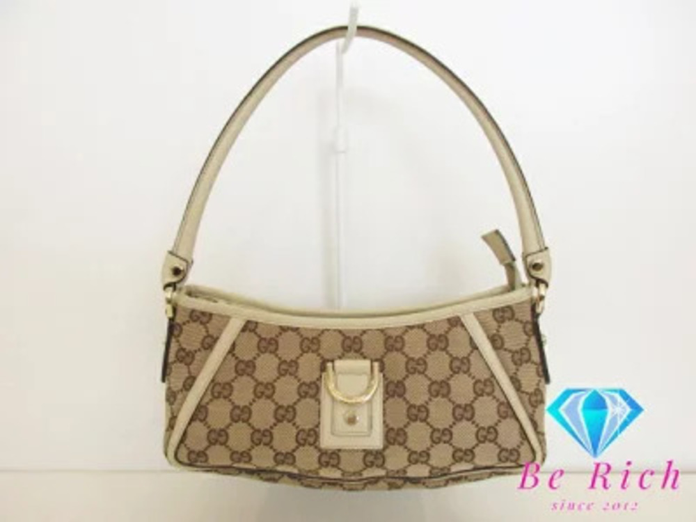 Gucci Hobo Bag GG Canvas Brown Ivory White Leather Handbag